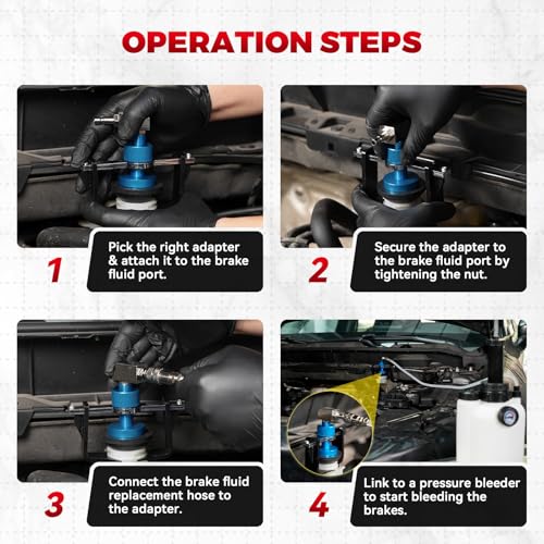 Universal-Bremsenentlüftungsgerät Adapter 22-58mm Bremsenentlüftung Adapter mit 4 Schnellkupplungen (EU/US/Metrisch/Japanisch), Gummidichtring für Buick, Cadillac, Chevrolet, Mazda, Honda, Toyota etc