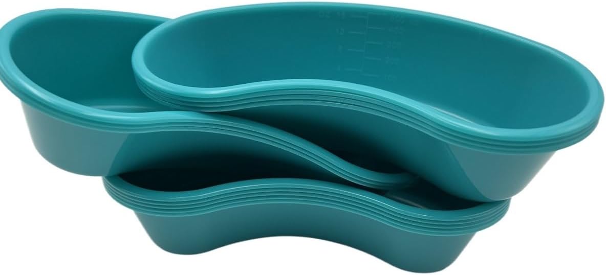Comfort Axis Kidney Shaped Emesis Plastic Basin with Graduations, 16 Ounces, 12 Pack, Turquoise