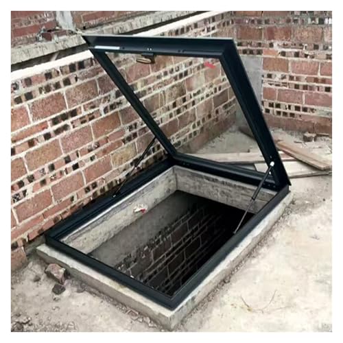 Botola Da Tetto Lucernario Da Tetto In Lega Di Alluminio, Grande Finestra Da Tetto Con Doppio Vetro Temperato, Portello Di Accesso Versatile Per Soffitta/veranda, Resistente Alla Pioggia(Black,In-95x7