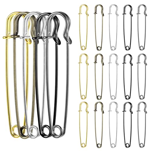 Gjinxi 15PCS Large Heavy Duty Blanket Pins, 4 Inch Big Safety Pins for Blankets Clothes, Crafts, Leather, Canvas, Skirts