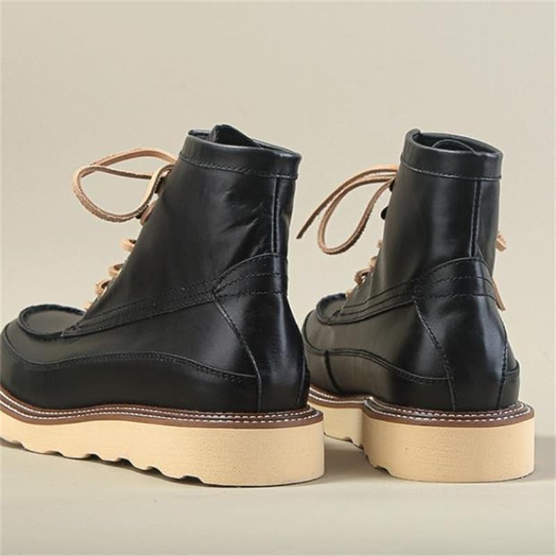 Men's Retro Casual High-top Boots Round Scalp Shoes Work Boots Lace-up Stitching Design Non-slip Waterproof Suitable for Traveling