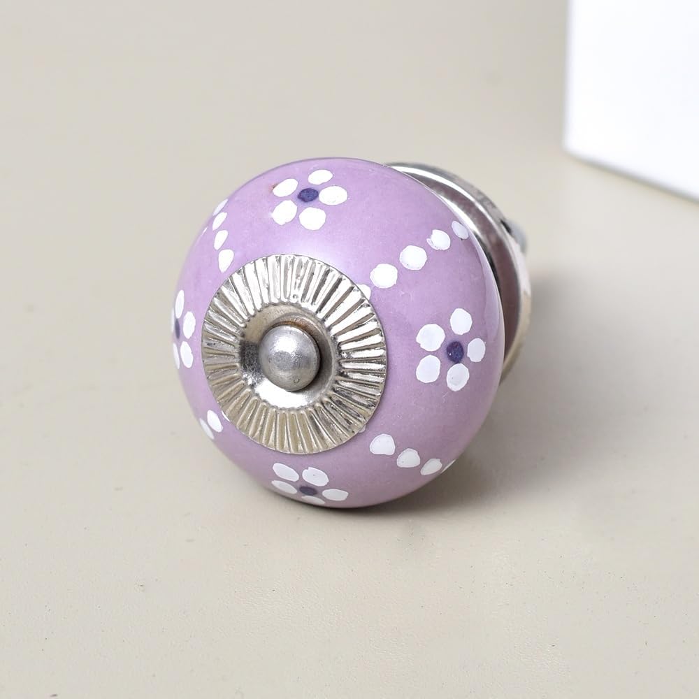 Indian Shelf 12 Piece Floral Purple Ceramic Classic Dresser Handles Drawer Pulls Cabinet Knobs Decorative Design