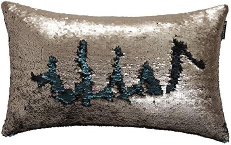 Reversible Sequins Cushion Cover Decorative Shimmer Sequin Pillow Case 30x50cm Antique Gold/Matte Atlantis Blue Mermaid Pillow Glitter Accent Pillow Cover for Sofa Couch Bed Party Christmas Magic Gift
