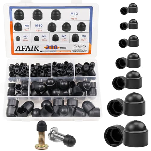 AFAIK Schutzkappen für Schrauben, 210 Stück, Kunststoff, Schwarz, Innensechskant, M3, M4, M5, M6, M8, M10, M12 (Schwarz)