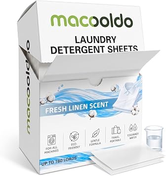 Laundry Detergent Sheets Fresh Linen, 90 Sheets180 Loads | Glycerol-Enriched Care for Sensitive Skin, No Residue, Space Saver, for all washing machines. Dorm, Laundromat