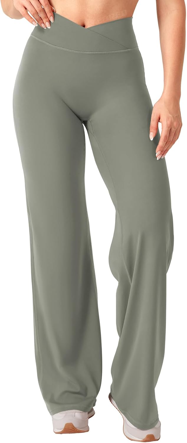 YEOREO Straight Leg Leggings for Women No Front Seam Workout Leggings 31.5" Crossover High Waist Soft Eddiy Yoga Pants