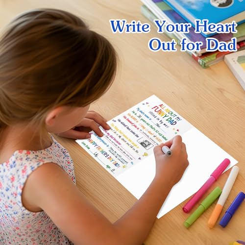 Image of FLYAB Fathers Day Card from Daughter Son - Fill in the Blanks Happy Fathers Day Card for Dad from Kids Funny Interactive Gift with Gold Envelope & Seal Sticker, 5.5 inchx 8 inch