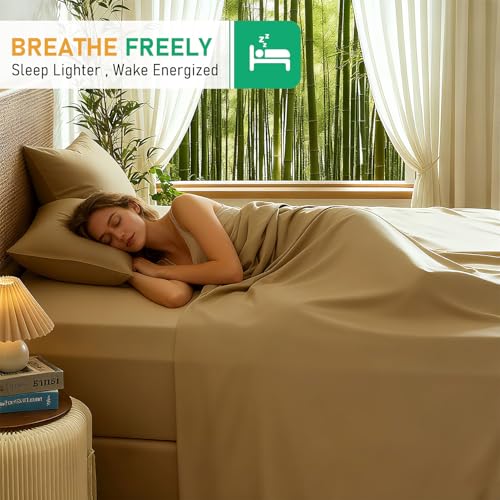 Image of 100% Viscose Derived from Bamboo Sheets Queen Size, Soft & Cooling Viscose from Bamboo Sheets Set, Organically Grown,Breathable & Soft Deep Pocket Up to 18 Inches(Taupe)