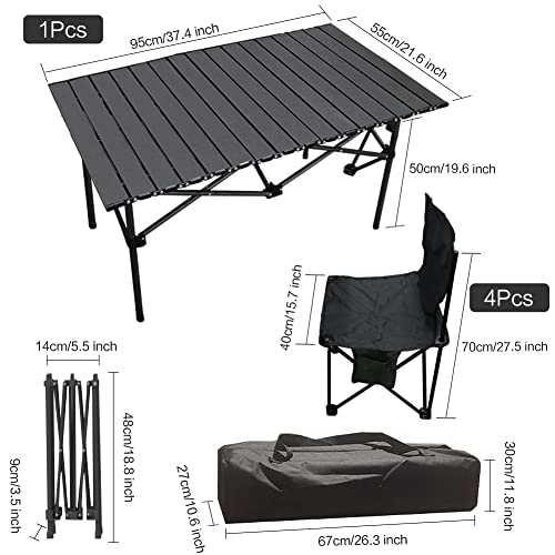 Amj Iron With Zinc Coating Material Camping Table Folding Portable Outdoor Table With Portable Camping Table With 4 Chairs For Outdoor Party Dining (Black) #TOP2