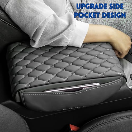 KOOPATZ Car Armrest Cushion Pad Auto Center Console Cover with Storage Bag Memory Foam Arm Rest Console Pad Leather Universal Fit for Most Vehicles (Thick Pad, Grey) by KOOPATZ - Used condition - Image 2