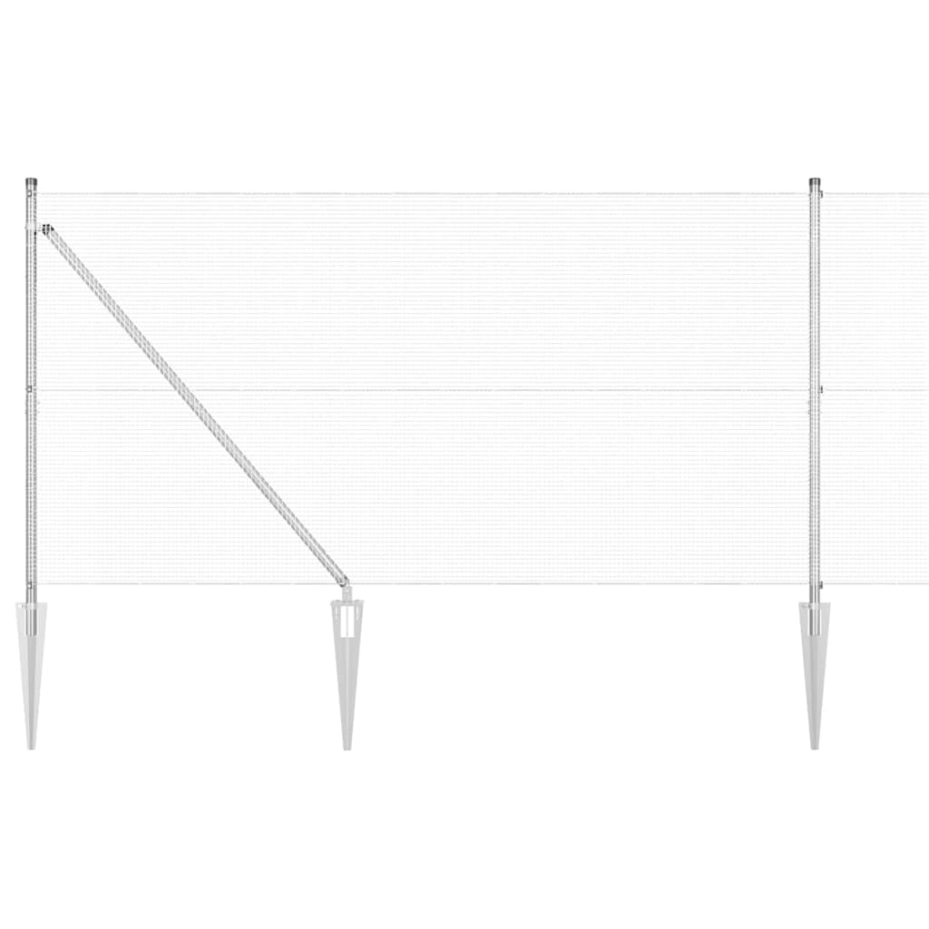Steel Fence Post Silver 50 x 1.4 m 12 x 12 mm Mesh Outdoor Garden Boundary Support Weather Resistant Powder Coated Modular Kit 52 Spikes