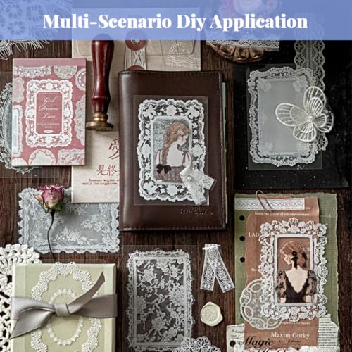 Image of HASTHIP 120 PCS Lace Stickers for Journal - 60 Styles Scrapbook Paper Stickers Kits Vintage Decorative Papers Journal Sticker Supplies for Art Junk Journaling Crafts Scrapbook