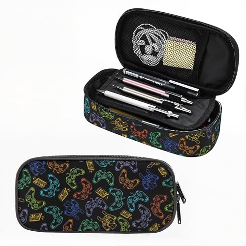 Image of Colorful Game Video Game Controller Pencil Case for Boys Girls, Large Capacity Black Pen Bag, Pencil Pouch With Zipper Compartments, Organizer for School Office Home Business