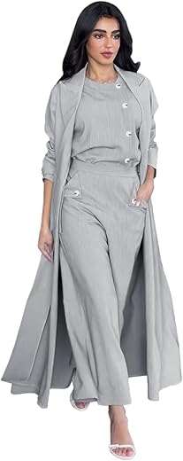 Modern 3-Piece Abaya Set: Open Front Robe, Vest & Pants