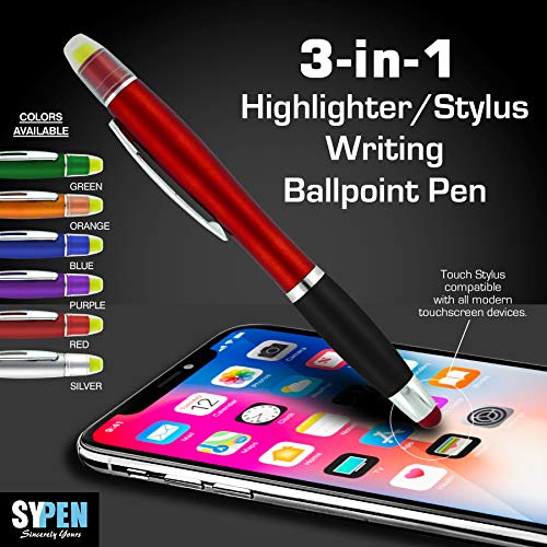 Bible Highlighter With Pen And Stylus For Touchscreens, 3 In 1 Combo, All Yellow Highlighters, All Black Ballpoint Ink, Wax Gel Highlighters, Multi-Color Barrels, Pack Of 6 #TOP2