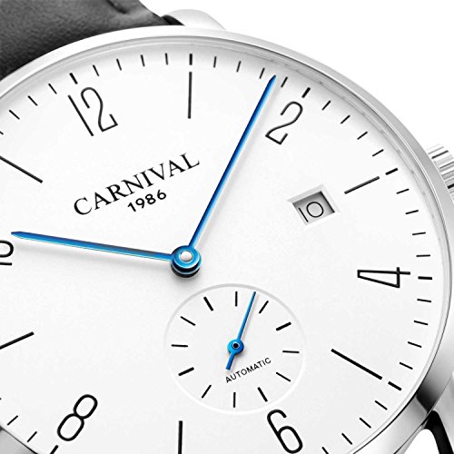 Image of MASTOP Mens Ultra-Thin White Dial Watches Leather Strap Fashion Waterproof High End Automatic Mechanical Watch