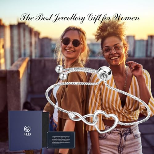J.Fée Infinity Bracelets for Womens,Silver Bracelet for Women Infinity Bracelet Silver Jewellery for Women,Adjustable Ladies Silver Bracelets Womens Jewellery Gifts for Women,Silver,Gold,Rose Gold - Image 7