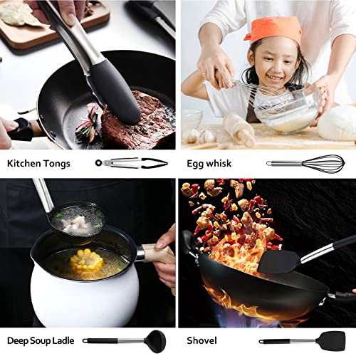 Set di Utensili da Cucina in Silicone,49 Pezzi Resistente al Calore Antiaderenti, con Spatola/Cucchiaio/Frusta/Pennello/Mestolo- Nero - immagine 4
