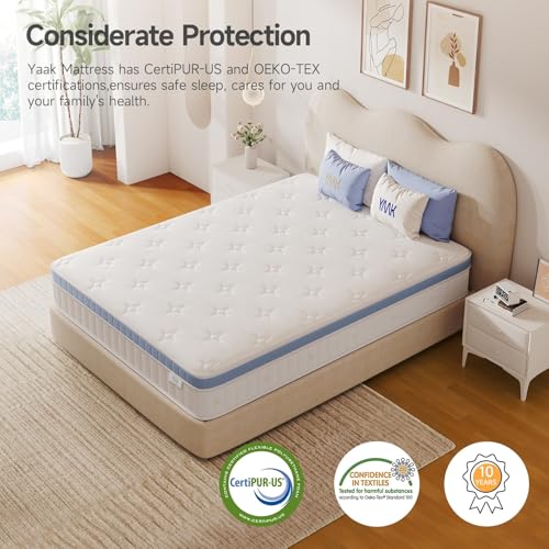 Image of Yaak Twin Mattress 12 Inch, Hybrid Mattress in a Box Twin Size, Individual Pocket Spring Single Bed with Breathable Memory Foam, Pressure Relief, Medium Firm for Teenagers and Kids