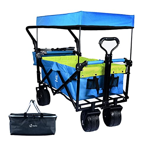 Collapsible Wagon Heavy Duty Folding Wagon Cart with Removable Canopy, 4