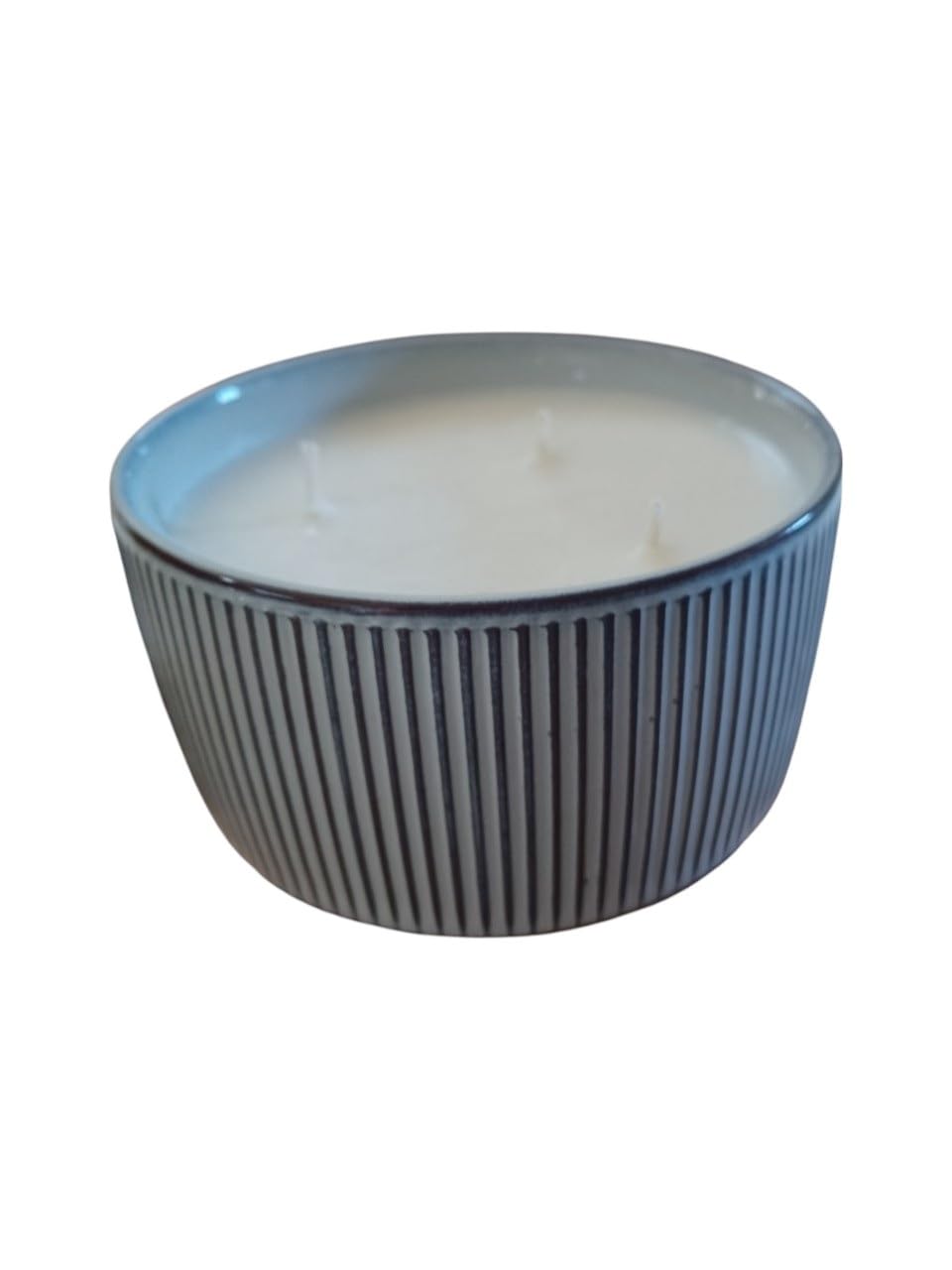 Grande candela profumata a 3 stoppini, ibisco dolce e mango, contenitore in ceramica bianca e marrone