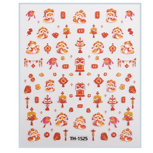 1 Sheet Spring Festival Nails Art Stickers with Traditional Patterns Festival Nails Decals Manicure for Women and Girls