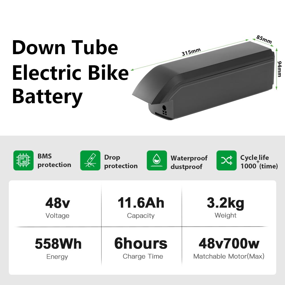 YOSE POWER Ebike Akku 48V 11.6Ah/14Ah SF-06S Batterie JCEB480-11.6 für 48V 250W / 350W /800W Motor passt auf Down Tube E-Bike Elektrofahrrad mit Ladegerät für Phylion Fischer Ebike