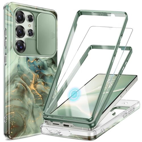Image of GVIEWIN for Samsung Galaxy S25 Ultra Case, [Slide Camera Cover & Built-in HD Screen Protector] [2 Front Frames] Shockproof Military Grade Protective Marble Phone Case for S25 Ultra 6.9 inch (Desert Dream)