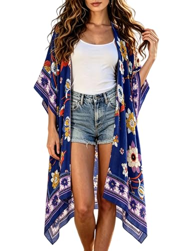 Image of Breezy Lane Women's Kimono Cardigan Summer Swimsuit Coverups Beach Cover Up with Floral Print for Vacation