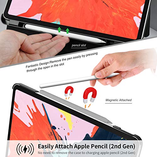 IVSO Case with Keyboard for ipad pro 12.9 2018-3rd Gen One-Piece Wireless Keyboard Stand Case Cover Auto Wake Sleep Apple Pencil Charging Supported Fit for Apple ipad pro 12.9 2018 (Black) - Thumbnail 3