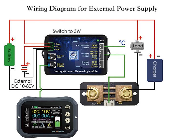 600A Bluetooth Battery Monitor, Wireless Voltage Current Meter with Smart Shunt 0-120V + 2.4'' HD Display, Support APP Control Coulometer for 12V RV Boat Golf Cart Battery (KG-160F)