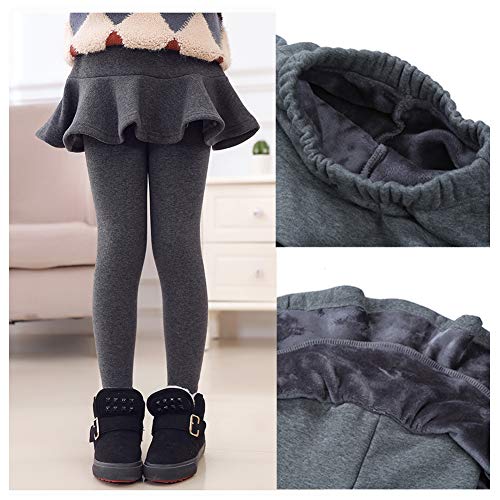 Ehdching Girls Leggings Ruffle Skirts School Uniform Pants Warm Footless Tights Cotton Fleece Lined Pantskirt 2-12T3