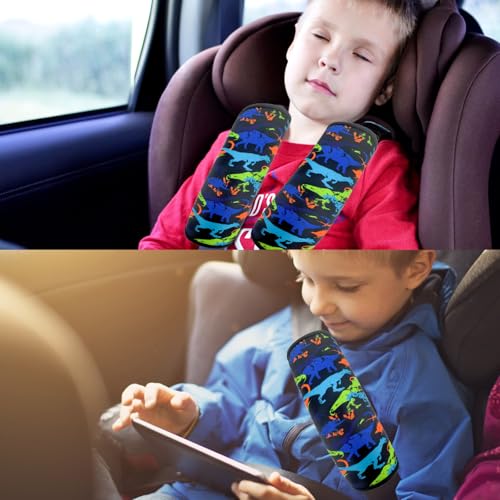 Image of Seat Belt Cover for Kids, Seat Belt Pad for Boys Girls, Car Seat Straps Shoulder Pads for Kids, Kid's Seat Belt Cushion, Shoulder Strap Pad, 1 Piece (Black Dinosaur)