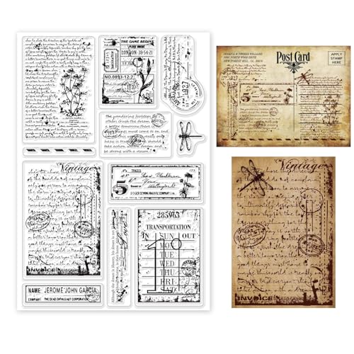 GLOBLELAND Vintage Handwriting Clear Stamps for DIY Scrapbooking Decor Vintage Daisy Dragonfly Gifts Silicone Stamp Greetings Transparent Stamps for Making Cards Photo Album Decor 6.3x4.3inch