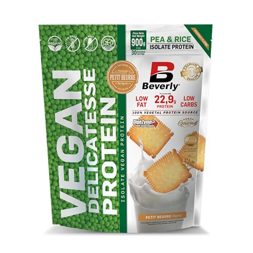 Beverly Vegan Delicatesse - Proteína vegana de guisante y arroz - 900 g - 30 Servicios - 23,5 g de proteína por ración - Sabor Petit Beurre - Tonifica la masa muscular - Sin alérgenos animales