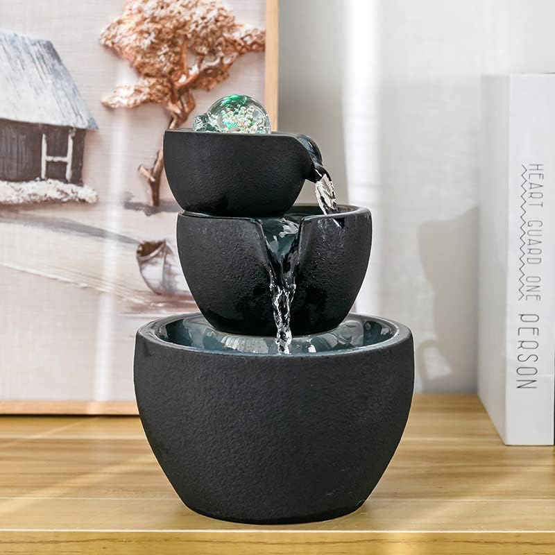 Miniatura 3 de Fuente de mesa de cerámica con bola para mesa interior, escritorio, oficina y decoración del hogar (negro)