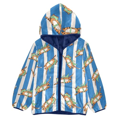 Cute Tiger Little Hero Animals Girls Fleece Jacket Girls Fall Jacket Girls Zip Up Hoodie Girls Sherpa Jacket 2-10T