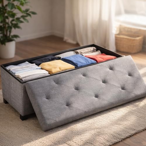 DUMOS Sitzbank mit Stauraum, Aufbewahrungsbox mit Deckel, 110 x 38 cm Truhenbank mit Stauraum, Sitzhocker mit Stauraum, bis 150 kg Belastbar,...