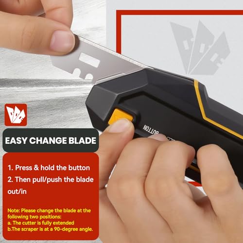 Image of PINOZE Utility Knife Scraper, 3-in-1 Retractable Box Cutter with Lanyard & Blade Storage, Heavy Duty Zinc Alloy Multi-functional Knife with 10pcs SK2 Blades, EDC Tool for Home, Office, DIY