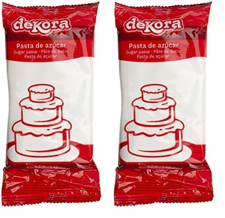 Dekora - Pasta de Azúcar Fondant Blanco para Tartas, galletas, cupcakes - Elástico y fácil de trabajar - Modelado Fácil - Sin gluten, Halal y Kosher - 250 g (Paquete de 2)