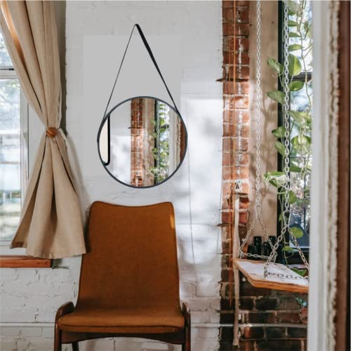 Image of Quality Glass Metal Frame Round Wall Mirror Royal Mirror Home Decorative Mirror Modern Mirror Living Room Mirror Wall Mirror Bathroom Mirror Size 24x24 inches Color Black MF 31