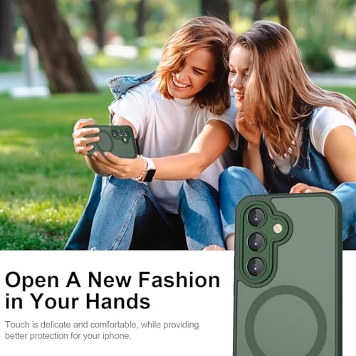 Image of Elzzi Magnetic Magsafe for Samsung S24 Fe 5g Case, Upgraded [Full Camera Protection] [Compatible with Magsafe] [Translucent Matte] Shockproof Protective Phone Case for Men & Women - Green