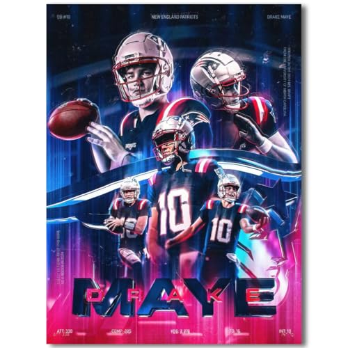 WHZKCYH Rugby Patriots Team Champions Poster For Fans Kids Birthday Party Gitfs-Tom Brady-Drake Maye Posters-Canvas Prints Picture For Boy Football Bedroom Decor