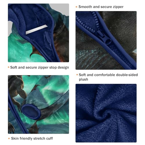 Dragon Flying under Aurora Borealis Toddler Fleece Jacket Girl Boys Hooded Fleece Jacket3