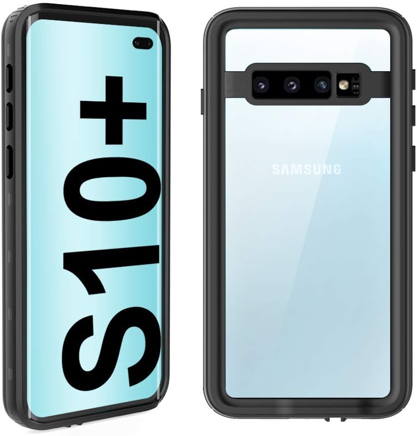 Samsung Galaxy S10+ Plus Waterproof Case, with Built-in Screen Protector, Full-Body Rugged Shockproof Dropproof Dustproof Cover for S10+ Plus (6.4",2019 Black+Clear)