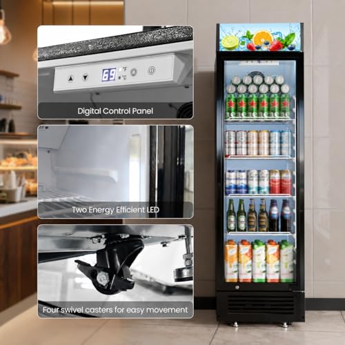 Image of Kismile 9.1 Cu.Ft Large Commercial Refrigerator with Customizable Lightbox, Display Fridge with Wheels, Lock & Key, Double-Tempered Glass Beverage Refrigerator for Bar, Restaurant, Outdoor