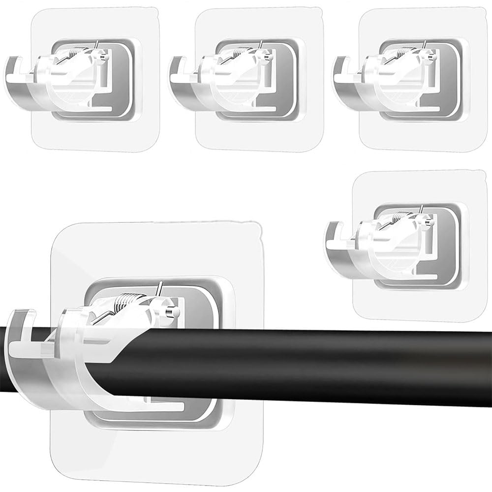 突っ張り棒 丸棒固定クリップ カーテンロッドブラケット つっぱり棒落下防止 強力粘着 穴開け不要 取り付け簡単 粘着 テープ 壁掛けフック シャワーボトルホルダー 4個セット