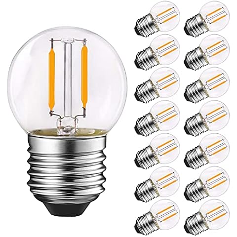 Genixgreen Outdoor String Light G40 LED Filament Mini Globe Light Bulb 1W Warm White 2700K 10W Replacement,E27 Edison Screw Base,Non-Dimmable,15-Pack [Energy Class A++] (Clear 2700K, 1W) Cover