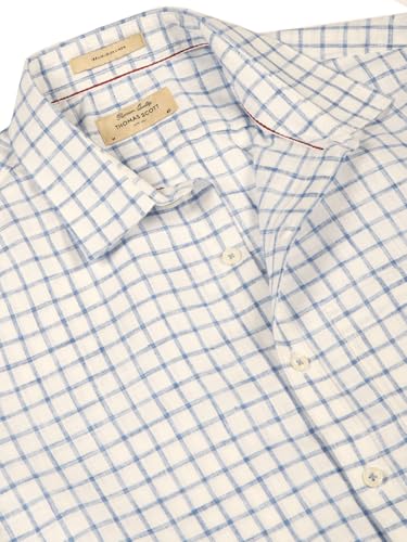 Image of Thomas Scott Men's | Checks | Half Sleeve | Slim Fit | Linen Blend | Spread Collar | Casual Shirt