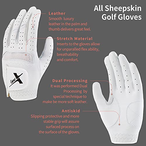 Gearx Women's All Sheep Skin Golf Gloves, White (Small(18), Ambidextrous) #TOP5